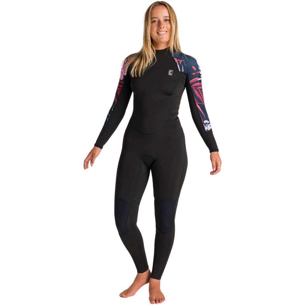 2026 C-Skins Womens NuWave Solace Lite 3/2mm Back Zip Wetsuit C-NSOL32STW - Black / Tropical